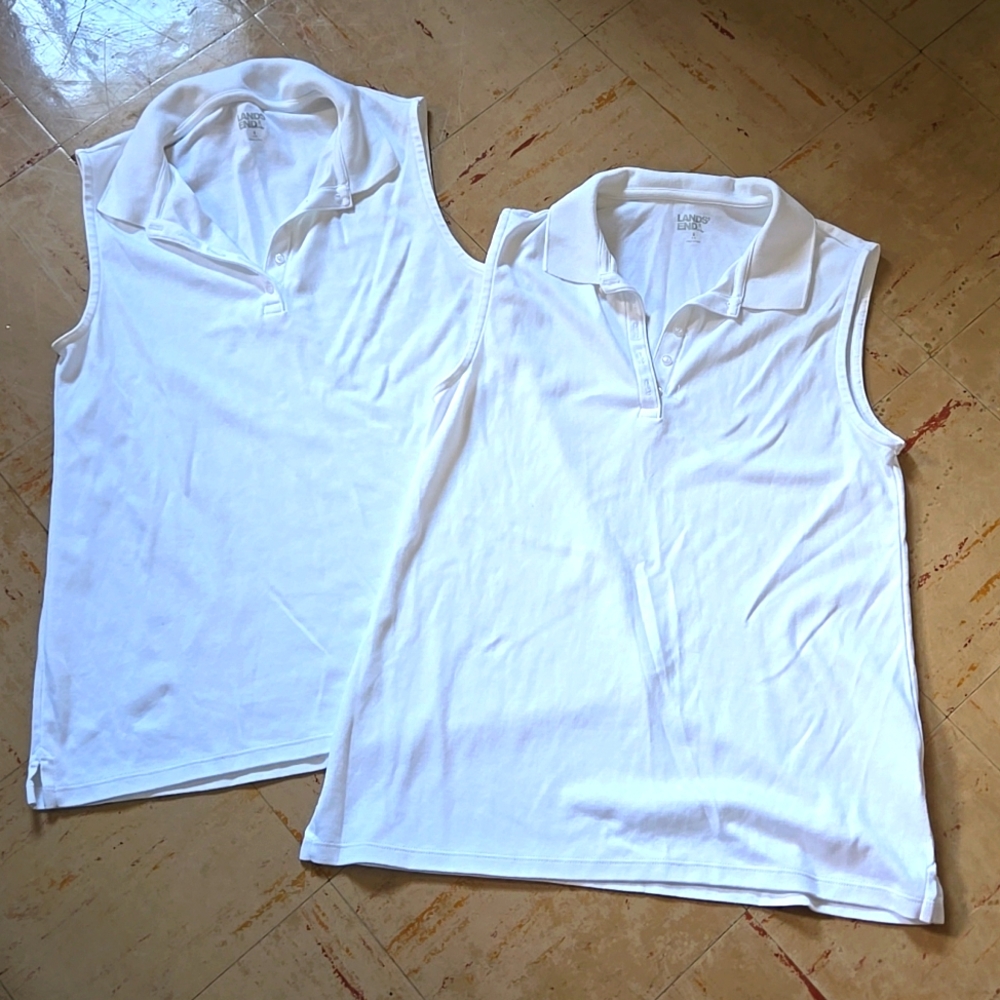 Lot of Two Lands' End 100% Cotton Collared Tank Top